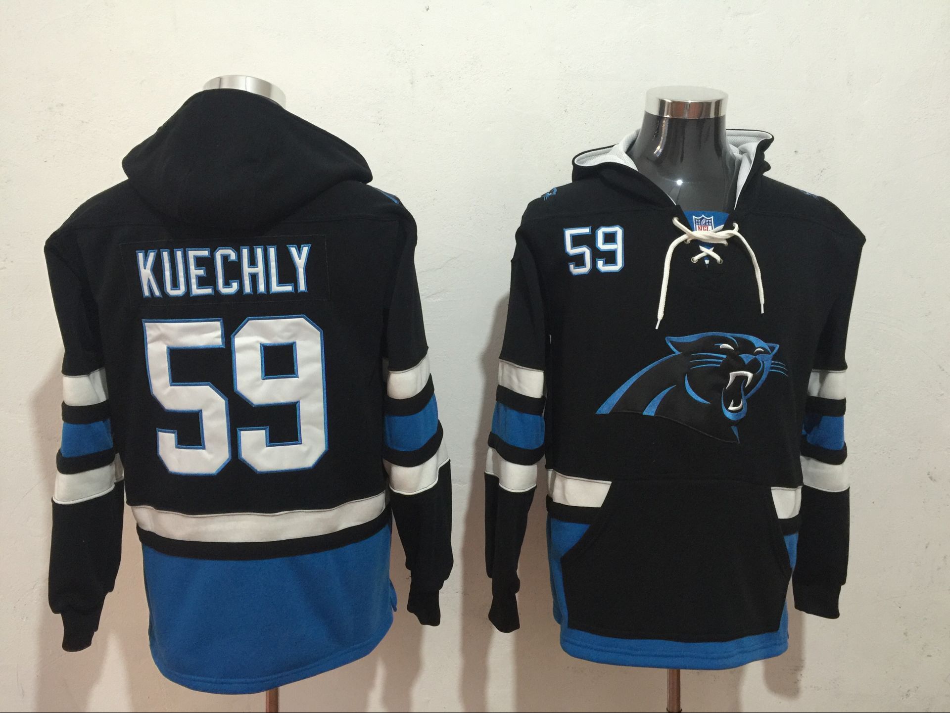 Men NFL Nike Carolina Panthers #59 Kuechly black Sweatshirts->nfl sweatshirts->Sports Accessory